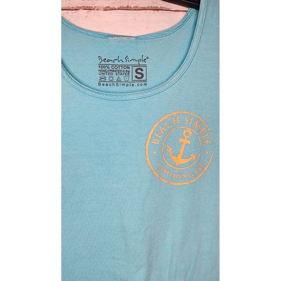 Beach Simple Cotton Blend Made In America Small Teal Tank Top - Picture 3 of 8